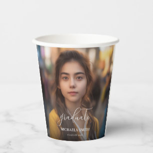 Modern Script Graduate Photo Graduation Paper Cups
