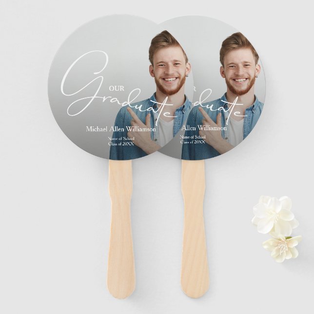 Modern Script Graduate Photo Hand Fan (Front and Back)