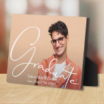 Modern Script Graduate Photo Plaque<br><div class="desc">Acrylic photo block graduation keepsake featuring your favourite photo,  your name,  class and Graduate in chic white lettering. Perfect for yourself or as a gift to parents and grandparents. MATCHING items in our store.</div>