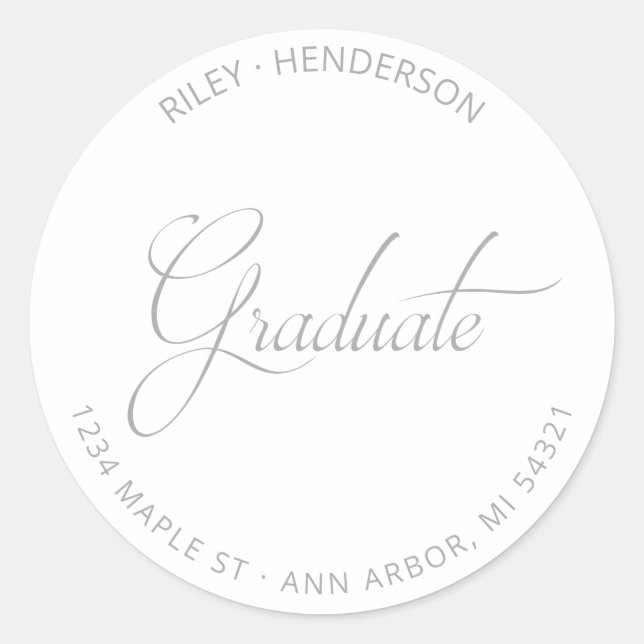 Modern Script Graduate Return Address  Classic Round Sticker (Front)