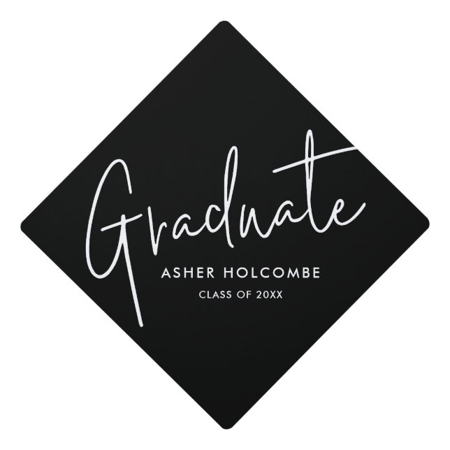 Modern Script Graduate Simple Graduation Cap Topper (Front)