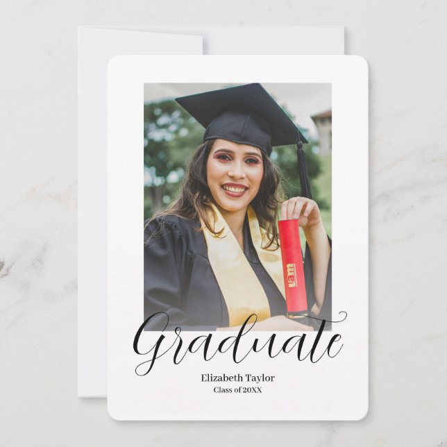 Modern Script Graduate Simple Photo Graduation Announcement (Front)