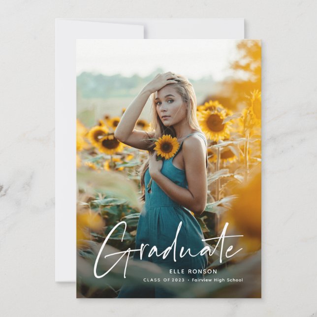 Modern Script Graduate Simple Photo Graduation  Announcement (Front)