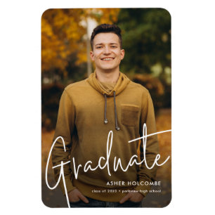 Modern Script Graduate Simple Photo Graduation Magnet