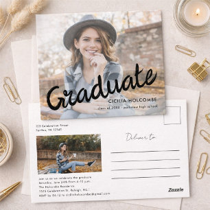 Modern Script Graduate Simple Photo Graduation  Postcard