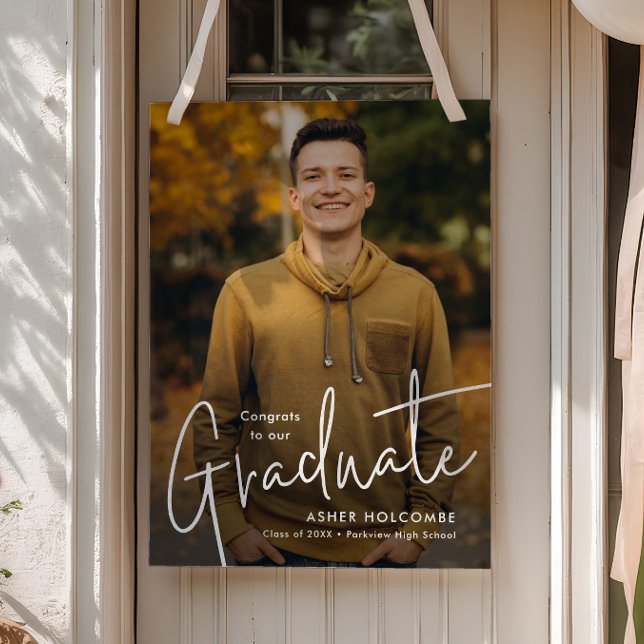 Modern Script Graduate Simple Photo Graduation  Poster (Modern script graduation photo welcome sign poster. Available as an instant download.)
