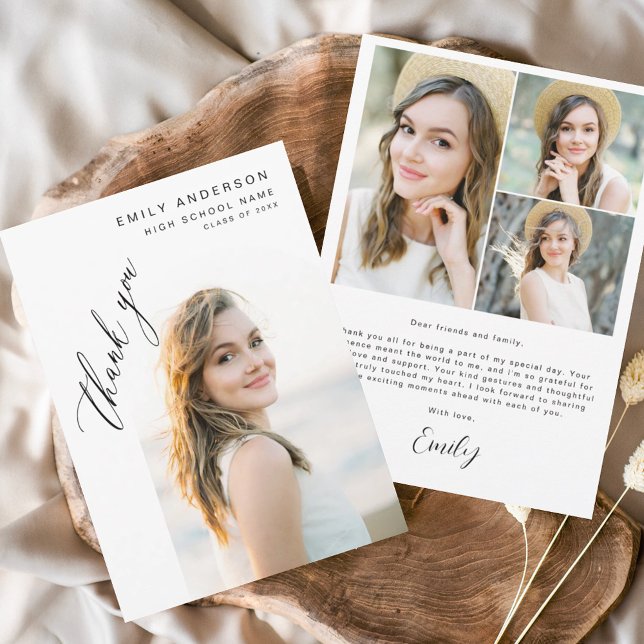 Modern Script Graduate Simple Photo Graduation  Thank You Card (Creator Uploaded)