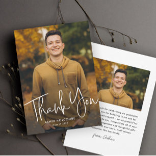 Modern Script Graduate Simple Photo Graduation Thank You Card