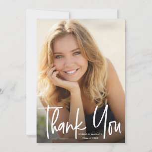 Modern Script Graduate Simple Photo Graduation Thank You Card