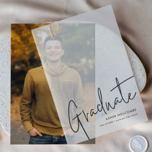 Modern Script Graduate Simple Photo Graduation Vellum Invitations