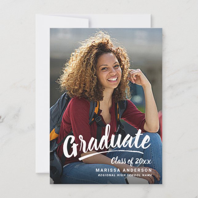 Modern Script Graduation 2-Sided Photo Party Announcement (Front)