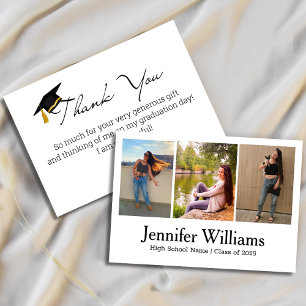  modern script graduation 3 photo collage minimal thank you card