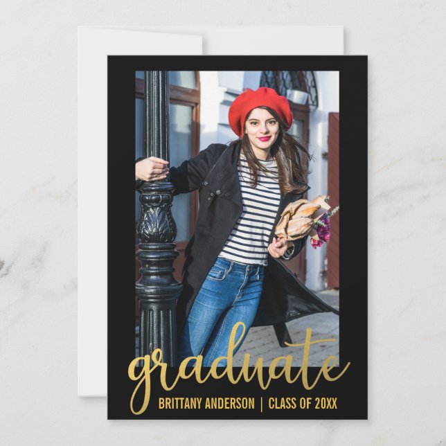 Modern Script Graduation Announcement Card Gold (Front)