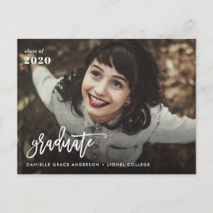 Modern script graduation announcement & invitation postcard