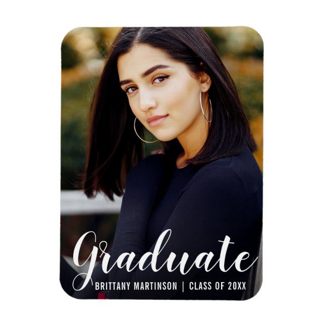 Modern Script Graduation Announcement Photo Magnet (Vertical)