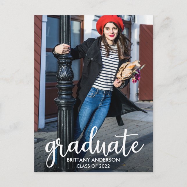 Modern Script Graduation Announcement Photo  Postcard (Front)