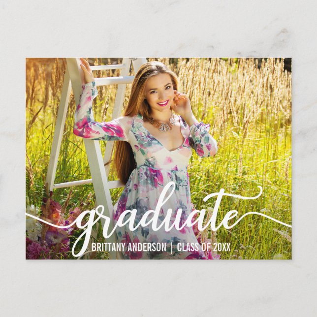 Modern Script Graduation Announcement Photo W (Front)