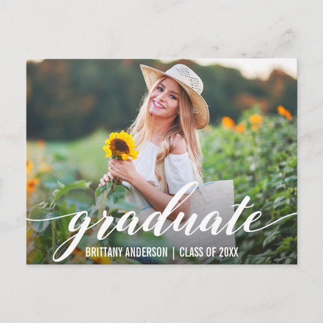 Modern Script Graduation Announcement Photo W Postcard (Front)