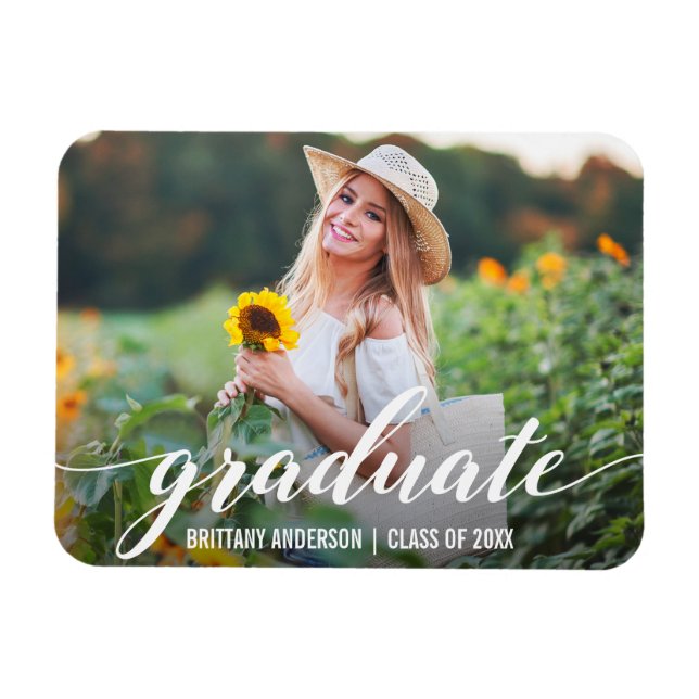 Modern Script Graduation Announcement Photo WS Magnet (Horizontal)