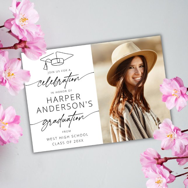 Modern Script Graduation Celebration Party Photo  Invitation (Creator Uploaded)