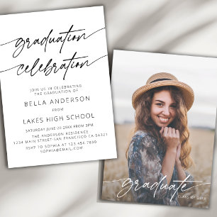 Modern Script Graduation Celebration Party Photo Invitation
