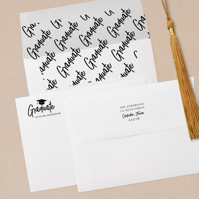 Modern Script Graduation Elegant Return Address Envelope (Creator Uploaded)