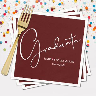 Modern Script Graduation Maroon Napkin