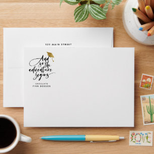 Modern Script Graduation Party Adventure begins Envelope