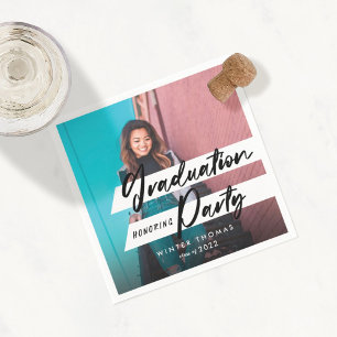 Modern Script Graduation Party Celebration Photo Napkin