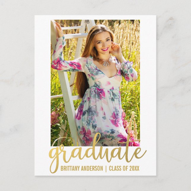 Modern Script Graduation Party Invitation Gold W (Front)