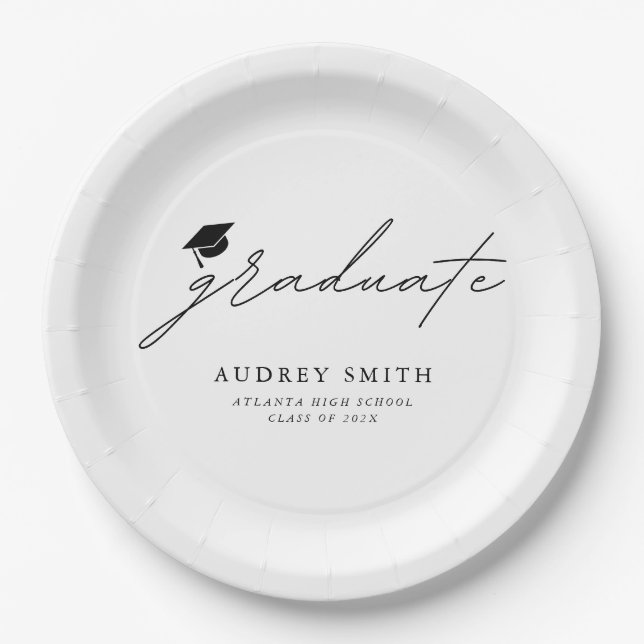 Modern  Script Graduation Party Napkins Paper Plate (Front)