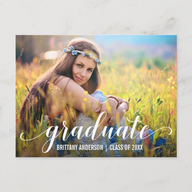 Modern Script Graduation Party Photo Invitation W (Front)