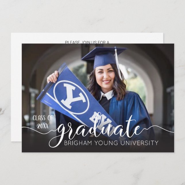 Modern Script Graduation Photo Announcement (Front/Back)