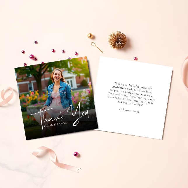 Modern Script Graduation Photo Budget Thank You Card (Creator Uploaded)