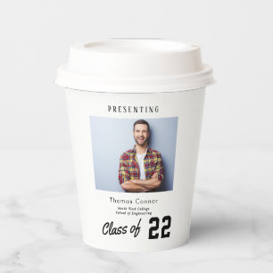 modern script graduation photo  paper cups