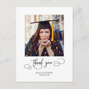 Modern Script Graduation Photo Thank You Postcard