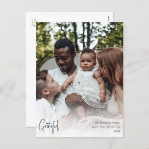 Modern Script Grateful Full Vertical Photo Holiday Postcard