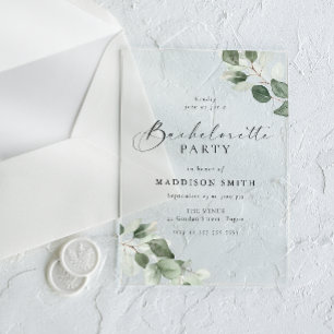 Modern Script Green Leaf Bachelorette Party Acrylic Invitations