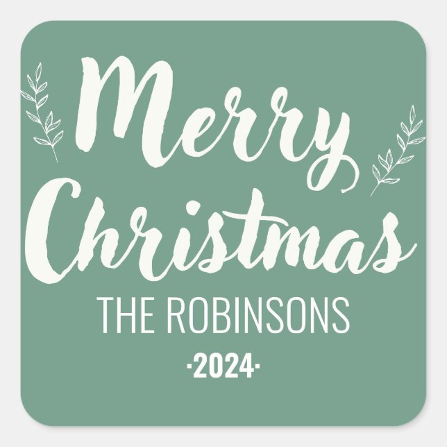 Modern Script Green Merry Christmas Custom Sticker (Front)