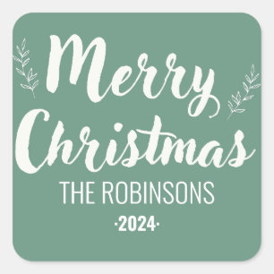 Modern Script Green Merry Christmas Custom Sticker