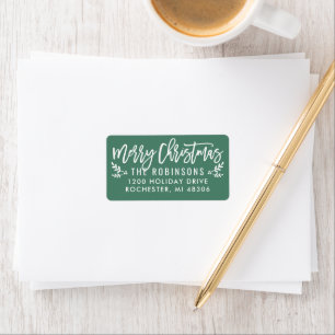 Modern Script Green Merry Christmas Return Address Label