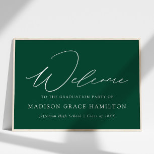 Modern Script Green Welcome Graduation Party Poster