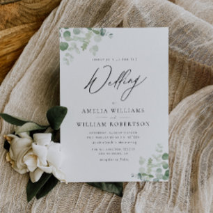 modern script greenery eucalyptus wedding invitation
