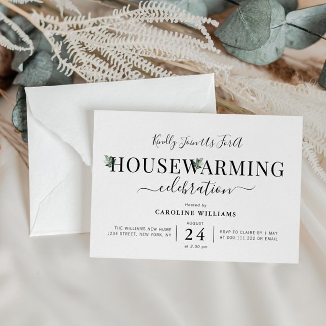 modern script greenery housewarming party invitation (Creator Uploaded)