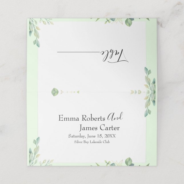Modern Script Greenery  Place Cards (Outside Unfolded)