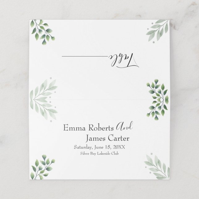 Modern Script Greenery  Place Cards (Outside Unfolded)