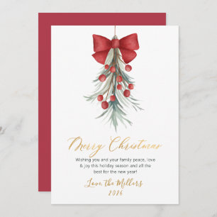 Modern Script Greenery Red Berries Christmas Holiday Card