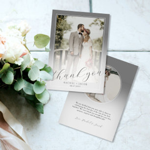 Modern Script Grey 2-Photo Wedding Thank You Card