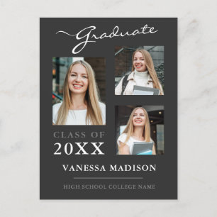 Modern Script Grey Graduate Announcement Postcard