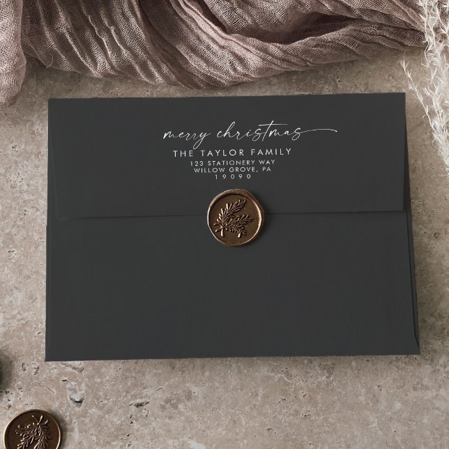 Modern Script | Grey Merry Christmas Card Envelope (Creator Uploaded)